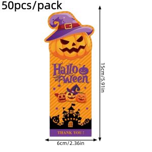 50pcs/set Halloween Sealing Stickers Pumpkin Witch Hat Ghost Thank You Label Gift Box Candy Package Decor Sticker Party Supplies
