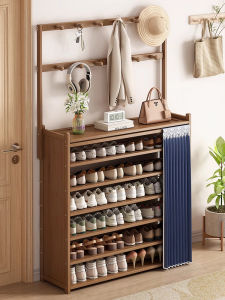 Large Capacity Bamboo Shoe Rack Multi-Functional Home Use Entrance Integrated Multi-Layer Clothes And Shoe Storage Rack