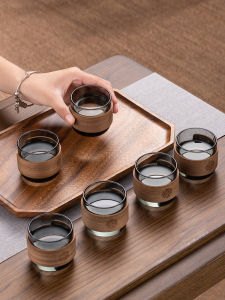 High-End Glass Tea Cup with Walnut Wood Handle Heat Resistant Single Cup for Home Use Chinese Style Gongfu Tea Set Drinking Cup