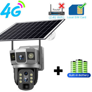3 Lens 4G Camera 12MP 4G SIM Card Solar CCTV Camera PTZ 10X Zoom Outdoor Wireless 3 Screen Battery Security 4G IP Camera V380Pro
