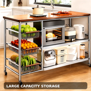 NINI 304 Stainless Steel Kitchen Island Cart with Wheels Large Storage Workstation Table Adjustable Shelves Mobile Kitchen Prep Counter Organizer