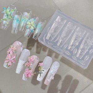 KANIU Nail Art 3D Silicone Molds Elegant Bow Lily Petals Flower Carving Template Mixed Shape Stamping Plate DIY Nail Tools