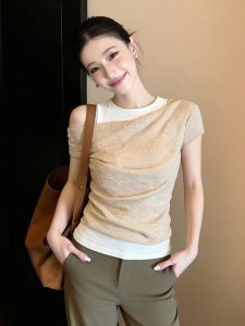 AIYITI | Off-shoulder Short Sleeve T-shirt Large Size Womens Wear