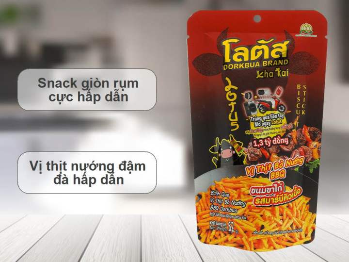 Bánh que Dorkbua vị thịt bò nướng BBQ gói 62g Snack Ăn Vặt Food