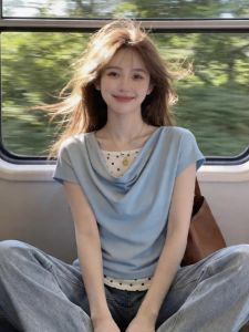 Áo Sơ Mi Chấm Bi Có Cổ Dangling