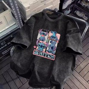 PAZHAOLANG | Cartoon Stitch Imitation Embroidery Aged T-Shirt