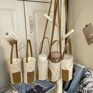 Fan Pockets/Thermos Cup Cover Bag Crossbody Cup Satchel Protective Cover Canvas Cool Contrast Color Water Kettle Thermal Bag