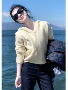 BINKAFENNY | เสื้อสเวตเตอร์ขนกระต่ายมีฮู้ดสำหรับผู้หญิง ฤดูใบไม้ร่วง/ฤดูหนาว เสื้อคลุมกันหนาวแบบสวมหัว ทรงตรง แขนยาว ปกติ