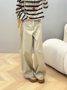 Fashionable Loose Wide Leg Pants Casual Straight Cut Loose Beige High Waist Versatile Drapey Floor Length Trousers