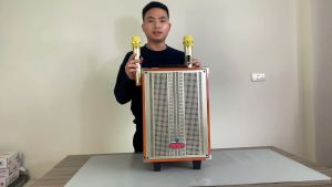 Loa kéo karaoke ONTEKCO 8002 Bass 20 kèm 2 mic UHF vỏ gỗ mặt lưới kim loại