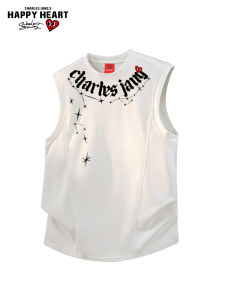 CHARLES JANGS HAPPY HEART | Summer Lightweight Round Neck Casual Sporty American Deconstructed Top