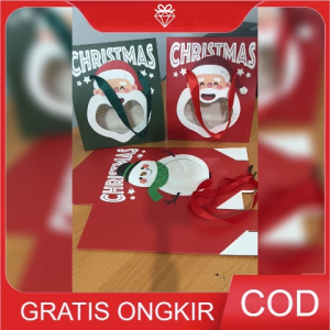 Kotak Hampers Natal - Christmas GiftBox Karakter Santa & Snowman – Tas Kertas Parcel Kue & Hadiah GB163