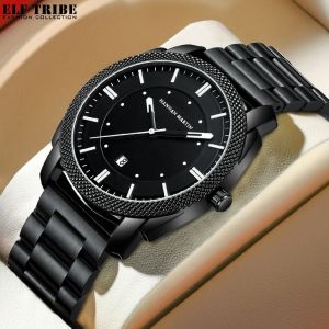 ELF TRIBE Mens Watch Business Stainless Steel Strap Waterproof Wristwatch with Calendar Movement