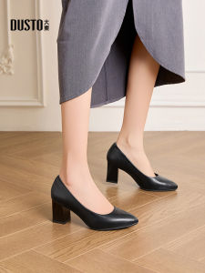 DUSTO | Black Slip-On Pointed Toe Thick Heel High Heel Shoes
