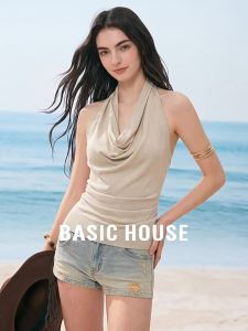 Basic House | Off-shoulder Sleeveless Halter Neck Slim Fitting Top