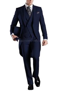Solid Mens Tailcoat Suit Set Business Tuxedos for Men Wedding Suit Peak Lapel Jacket Pants Vest 3 Pcs Set Dress for Party Prom