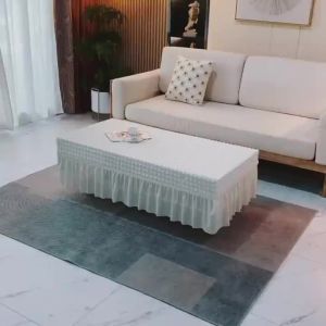 Seersucker Fabric Table Cloth Cover With Skirt Stretch Square Non-slip Washable For Living Room