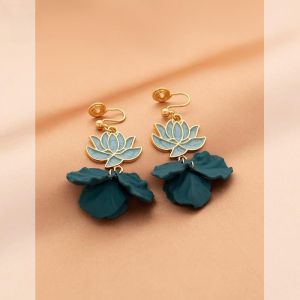 Elegant Lotus Petal Drop Earrings for Women Vintage Chinese Style No Piercing Mosquito Coil Tray Fashionable Simple Design