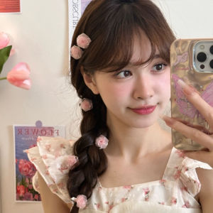 Pink Sweet Organza Flower Small Hairclip Japanese Girl Heart Twist Braid Braided Hair Duckbill Clip Side Bang Clip