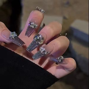 Handmade Blue Full Sky Star Cat Eye Heavy Duty Autumn Winter High End White Enhancing Luxury Beautiful Nail Tips Easy Wear off