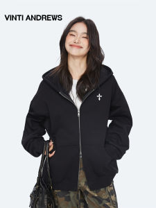 American Gray Double Zipper Thickened Loose Casual Hoodie