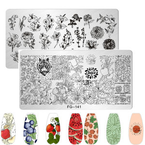 FRUIT LEMON TEMPLATES Flower Stripe Design Stamping Plate Strawberry Lady Face Nail Stamp Templates Leaf Floral Printing Stencil