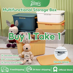 [B1T1!] Bincoo Storage Box with Handle Multifunctional Storage Box Plastic Storage Organizer Box with Cover Storage Organizer Box for Toys