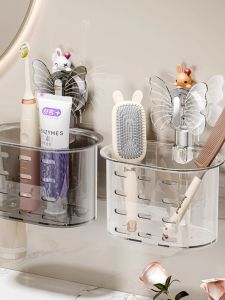 Bathroom Wall-Mounted Towel Storage Box Disposable Butterfly Suction Cup Basket Face Washcloth Organizer Plastic Storage Shelf