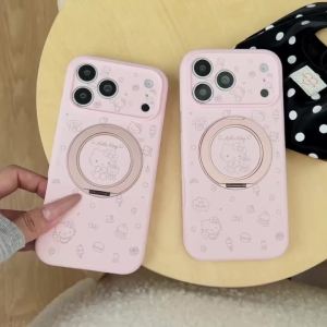 Sanrio | Cute Cartoon Sanrio Hello Kitty Liquid Silicone Magnetic Stand Phone Case For iPhone 17 16 15 14 ProMax 13 Shockproof Soft Cover