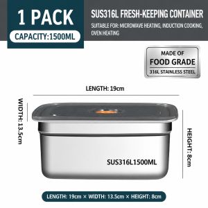 Fridge Storage Box 316 Stainless Steel Food Storage Containers Food Grade Leakproof Kitchen Organizer Freshness Locking With Lid