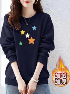 เสื้อสเวตเตอร์คอวีแขนยาวผ้าฝ้ายแท้ 100% อบอุ่น ทรงหลวม สำหรับผู้หญิง ฤดูใบไม้ร่วง/ฤดูหนาว เสื้อคลุมกันหนาวพิมพ์ลายแฟชั่น