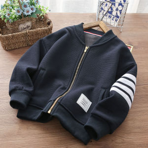 Boys Fleece Lined Hooded Open Cardigan Sweatshirt Winter Jacket for Middle And Large Children Casual Cotton Polyester Blend