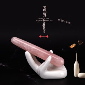 Natural Jade Pink Crystal Beauty Massage Stick Manual Acupuncture Pen Scrapping Plate Crystal Muscle-Poking Stick Face Pull Tendons Stick Pull Tendons Stick