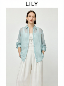 Áo Sơ Mi Cổ Lỏng Phong Cách Nghỉ Ngơi Kinh Doanh Tencel Jacquard Sọc
