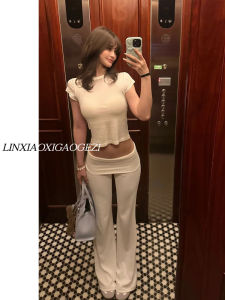 Extended Casual White Flared Pants Womens Summer Long Version Draping Clouds Pants Commute Style Low Waist Loose Fit