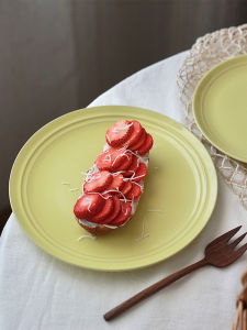 Japanese Style Simple Yellow Salad Plate Breakfast Steak Dessert Flat Dish Ceramic round Plate Universal Pure Color Dinnerware