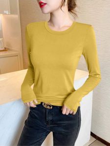 Slimming Effect Modal Long Sleeve round Neck T-Shirt Womens Spring Autumn New Korean Version Pure Color Inner Wear Top