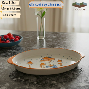 Đĩa hạt xoài gốm sứ hoa cao cấp có tay cầm Đĩa Gốm Sứ Hoa Cao Cấp Rộg 15.3cm Dài 27cm Cao 3.3cm