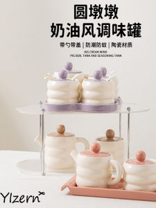 High Aesthetic Value Cream Style Ceramic Seasoning Jar with Spoon Kitchen Oil Bottle Home Use Premium Quality Storage Container