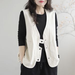Retro Workwear Tank Top Womens Loose Casual Sleeveless Vest Jacket Spring Summer New Style Comfortable Breathable Solid Color