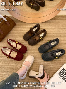 ผู้หญิง รองเท้าสลิปออนกํามะหยี่แบนพร้อมหัวเข็มขัด นุ่ม ด้านล่าง ผ้าขนแกะ เรียงราย ทันสมัย รองเท้าส้นเตี้ยสําหรับ ฤดูใบไม้ร่วง และ ฤดูหนาว Season