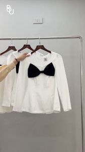 Áo peplum cổ kim cương phối nơ ngực BIGSIZE (55kg đến 95kg) - 23SSM24 - [BUstu Bigsize]