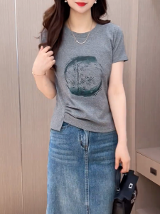 QINGNAER | Irregular Design Simple Shoulder Round Neck Slim Fitting Versatile T-shirt
