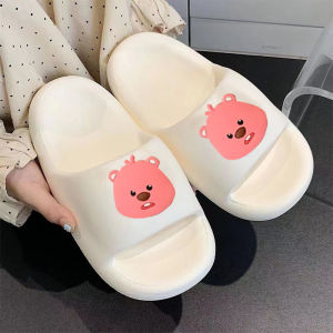 Womens Summer Thick Bottom EVA Slippers Indoor Outdoor Wear Anti-Slip Odor Control Loopy Beaver Slippers Trendy Couple Shoes