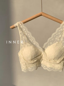 Pure Desire Lace Wireless Vest Style Comfortable Bra Inner V Neck French Style Youthful Gathered Underwear for Women Summer