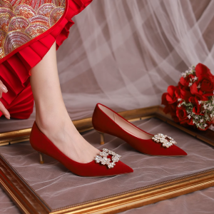 Red Low Heel Wedding Shoes for Women Elegant Fashion Single Shoes Velvet Upgraded Version of Spring Summer Autumn New Arrival