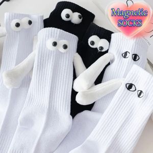Funny Creative Magnetic Attraction Hands Black White Cartoon Eyes Holding Couple Cotton Socks