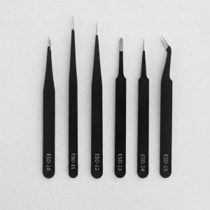 6Pcs ESD Anti-static Stainless Steel Precision Tweezers Set Curved Straight Tools for Electronics Repair Craft