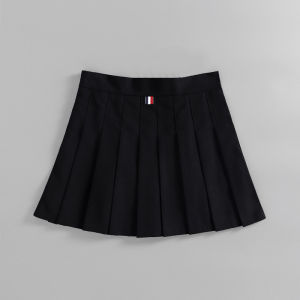 TB Grey A-Line Mini Skirt with Pleats Tennis Style Women High Waist Anti-Light Walking Polyester Viscose Blend Summer Skirt