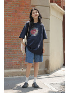 High Waist Straight Leg Blue Jeans Shorts Womens Summer New Loose Fit Adult plus Size Casual Comfortable Short Pants